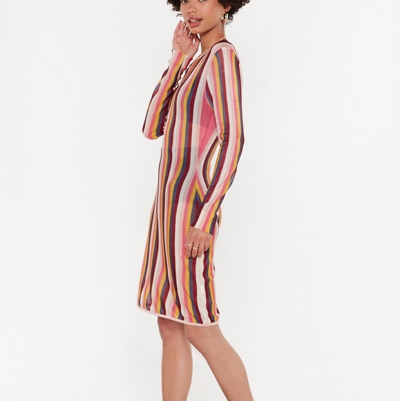 See Through Stripe Midi Dress - Picture 1 of 6